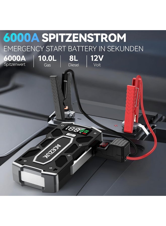 ACEZUK 7000 A Jump Starter Power Bank (حتى 10.0 لتر بنزين و8.0 لتر ديزل) جهاز بدء تشغيل السيارة مع مصباح LED وشاشة كبيرة وشاشة Jumper ومعزز بطارية السيارة لسيارات الدفع الرباعي والدراجات النارية وجزازة العشب - Image 3