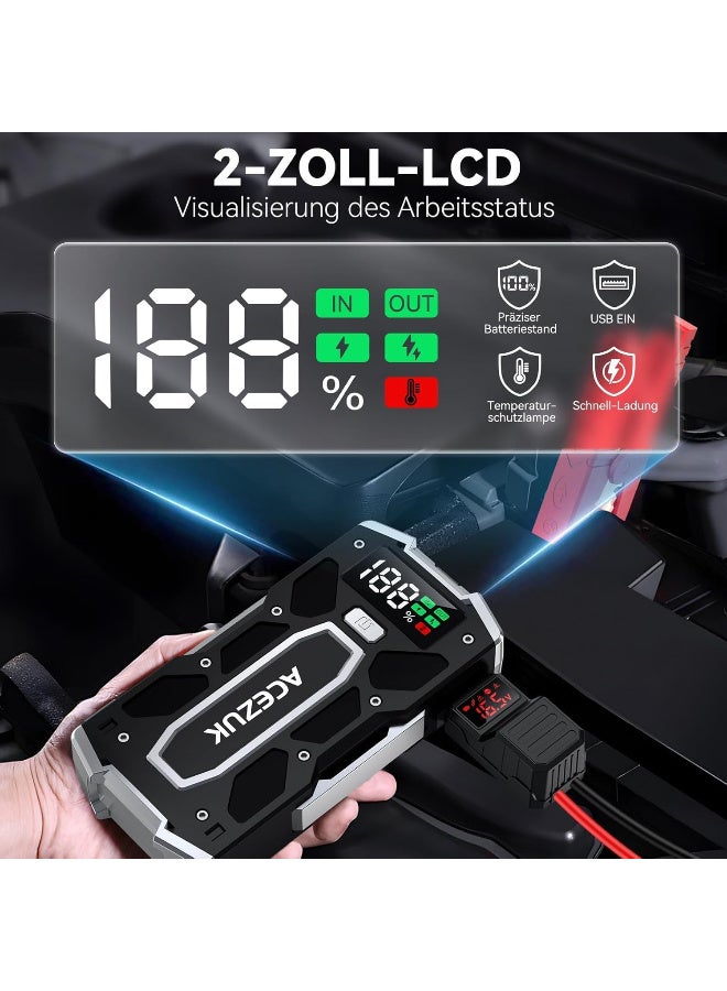 ACEZUK 7000 A Jump Starter Power Bank (حتى 10.0 لتر بنزين و8.0 لتر ديزل) جهاز بدء تشغيل السيارة مع مصباح LED وشاشة كبيرة وشاشة Jumper ومعزز بطارية السيارة لسيارات الدفع الرباعي والدراجات النارية وجزازة العشب - Image 5