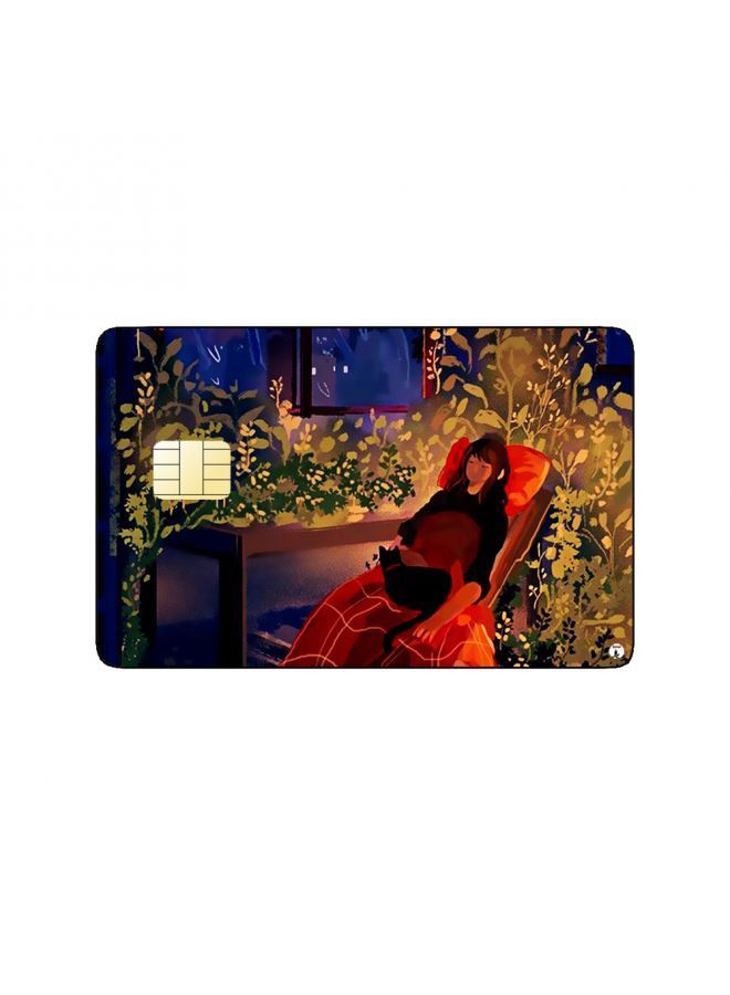 RKN PRINTED BANK CARD STICKER Cute Girl Drawing With Black Cat - Image 1