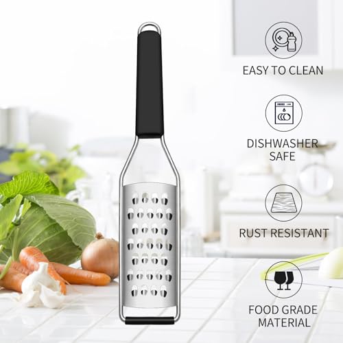 Cambom Cheese Grater Vegetable Shredder & Citrus Zester Lemon Zester for Parmesan Cheese, Vegetables, Zucchini, Nutmeg, Chocolate, Lemons, Hand Held Shredder Graters Stainless Steel Extra Coarse Blade - Image 5