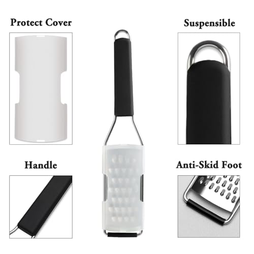 Cambom Cheese Grater Vegetable Shredder & Citrus Zester Lemon Zester for Parmesan Cheese, Vegetables, Zucchini, Nutmeg, Chocolate, Lemons, Hand Held Shredder Graters Stainless Steel Extra Coarse Blade - Image 3