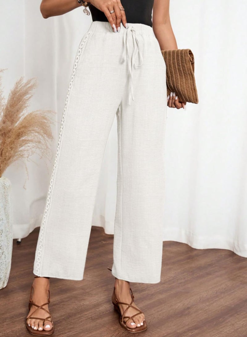 Acelitt Women's Casual Linen Pants Lightweight Spring Fall Trendy Fashion 2026 Cropped Ankle Pants Trousers White XL - Image 3