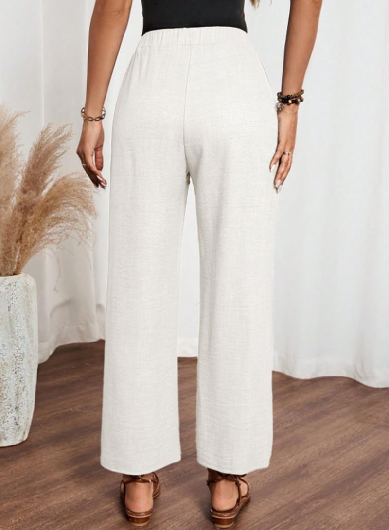 Acelitt Women's Casual Linen Pants Lightweight Spring Fall Trendy Fashion 2026 Cropped Ankle Pants Trousers White XL - Image 4