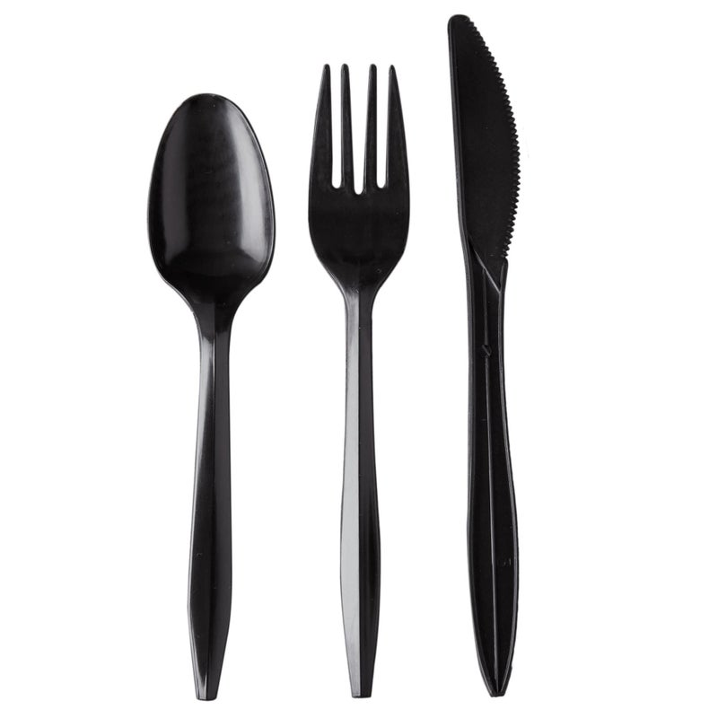 250 Black  Silver Plastic Cutlery Packets  Knife Fork Spoon Napkin Salt  Pepper Sets  Individually Wrapped Disposable Silverware