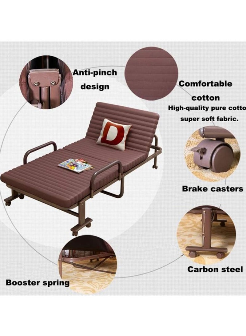 Generic Folding Bed Portable Foldable Bed with Mattress Adult Folding Bed with Wheels Steel Frame Side Pockets and Armrests Adjustable Back for Home Office and Hospital  - Image 5