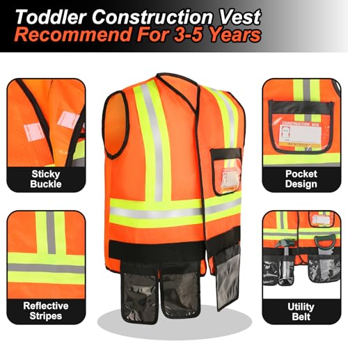 Liberry Kids Tool Set for Boys Girls 35 Years Construction Worker Costume with Hat Toddler Dress Up Toys for Birthday Gift - Image 5