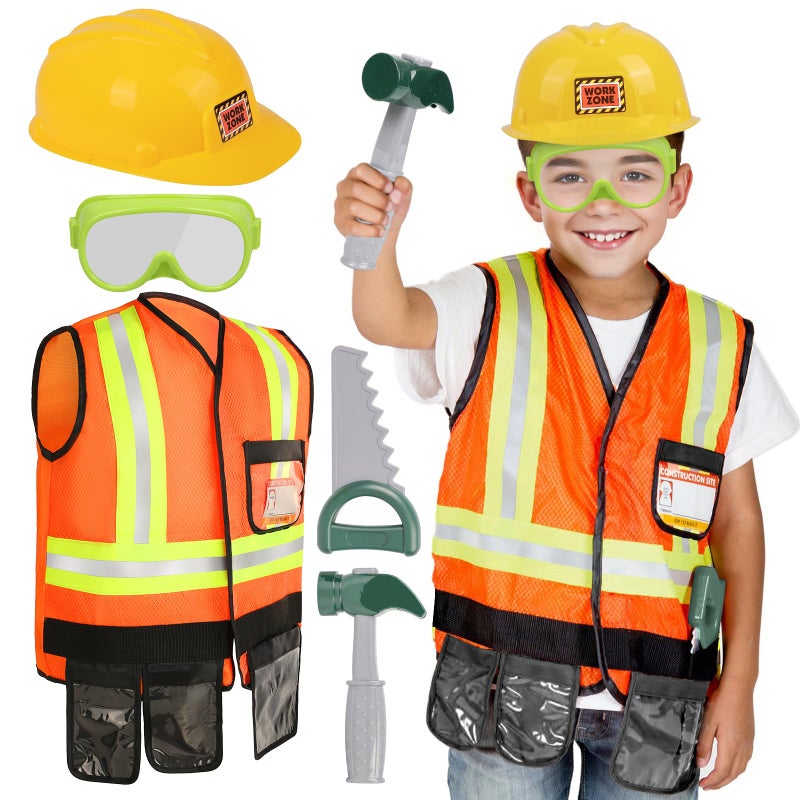 Liberry Kids Tool Set for Boys Girls 35 Years Construction Worker Costume with Hat Toddler Dress Up Toys for Birthday Gift - Image 3