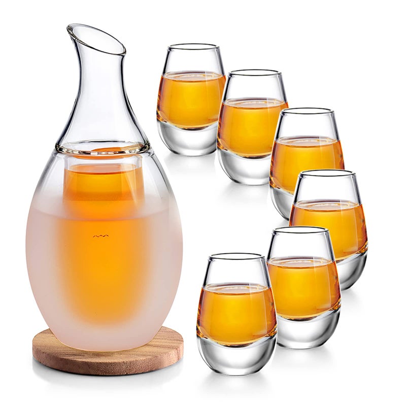 ZENS Sake Set Glasses, 8.5 Ounce Sake Carafe Cups with 6 Saki Cup Set for Warmer or Cold Japanese Wine with Stone Coaster Gift Sets - Image 1