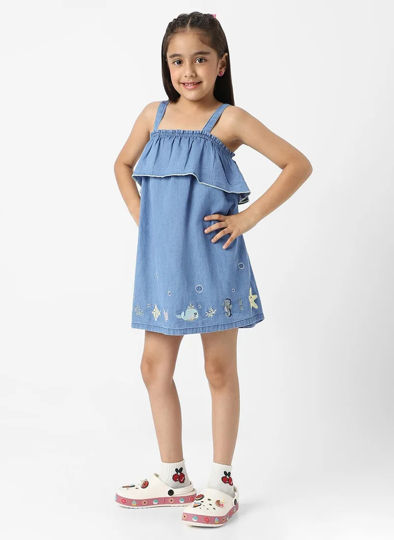 نوتيناتي Nautinati Girls’ Embroidered Strap Sleeve Denim Dress