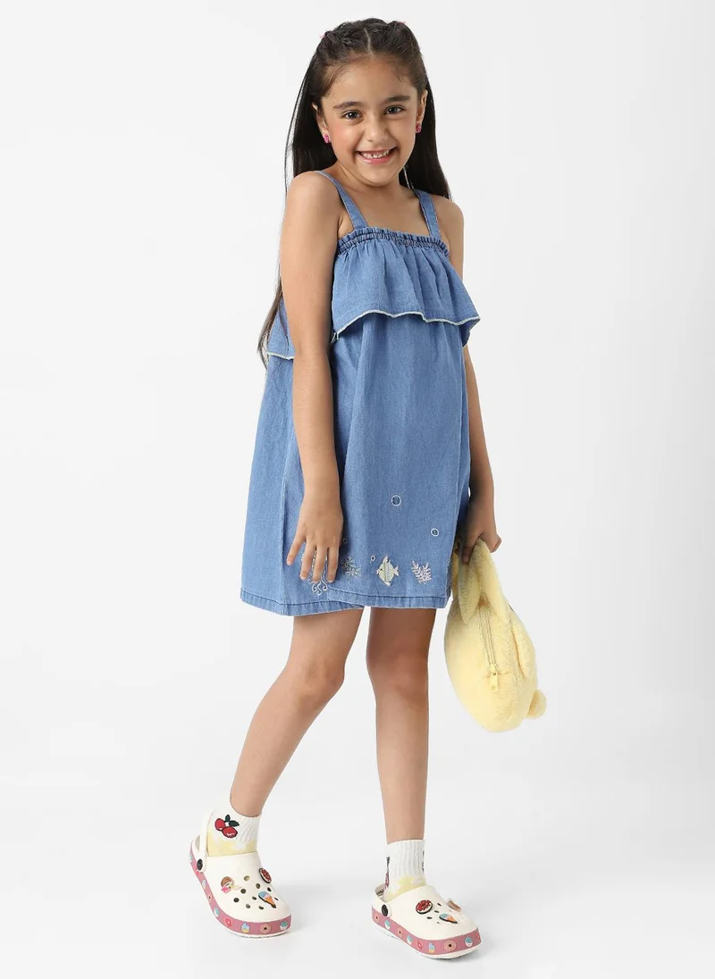 Nautinati Nautinati Girls’ Embroidered Strap Sleeve Denim Dress