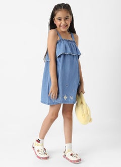 Nautinati Nautinati Girls’ Embroidered Strap Sleeve Denim Dress  - Image 5