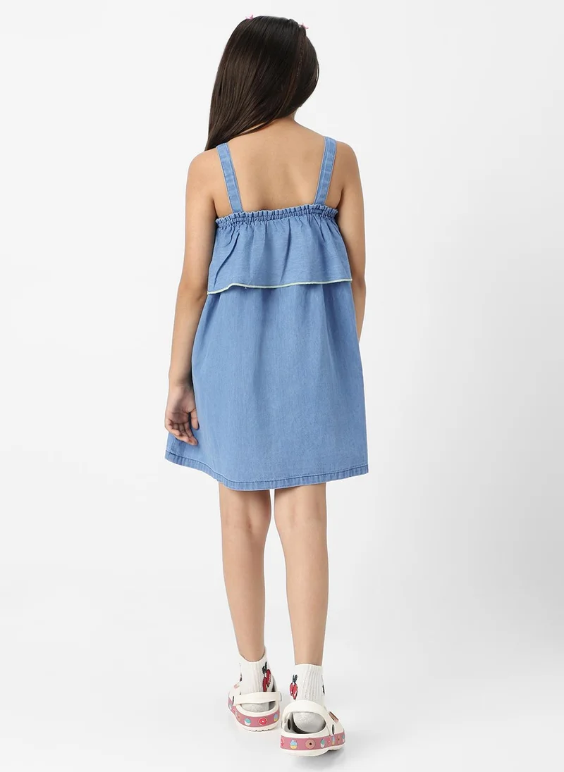 Nautinati Nautinati Girls’ Embroidered Strap Sleeve Denim Dress