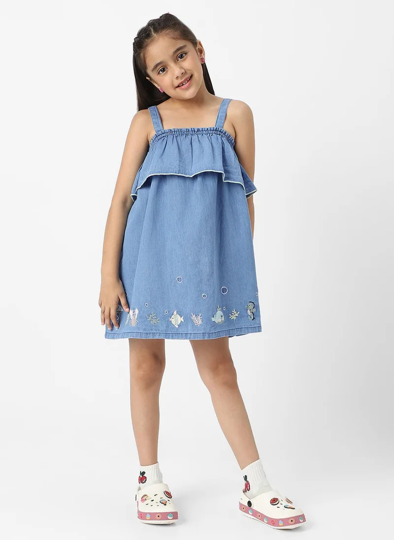 نوتيناتي Nautinati Girls’ Embroidered Strap Sleeve Denim Dress