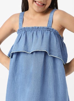 Nautinati Nautinati Girls’ Embroidered Strap Sleeve Denim Dress  - Image 4