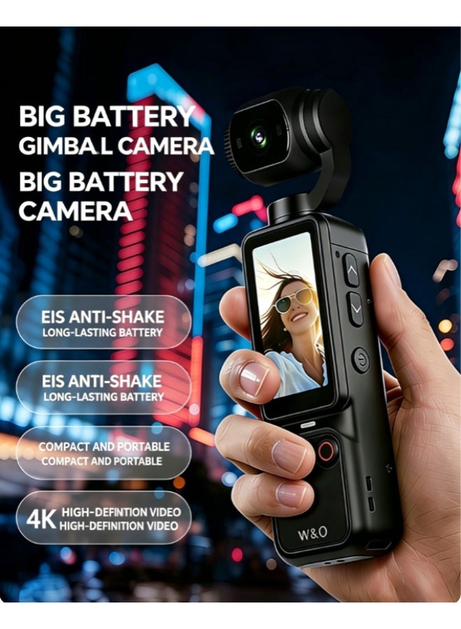 W&O Black Pocket Handheld Camera 4K UHD Anti-Shake Camcorder for Vlogging & Sports - Image 3