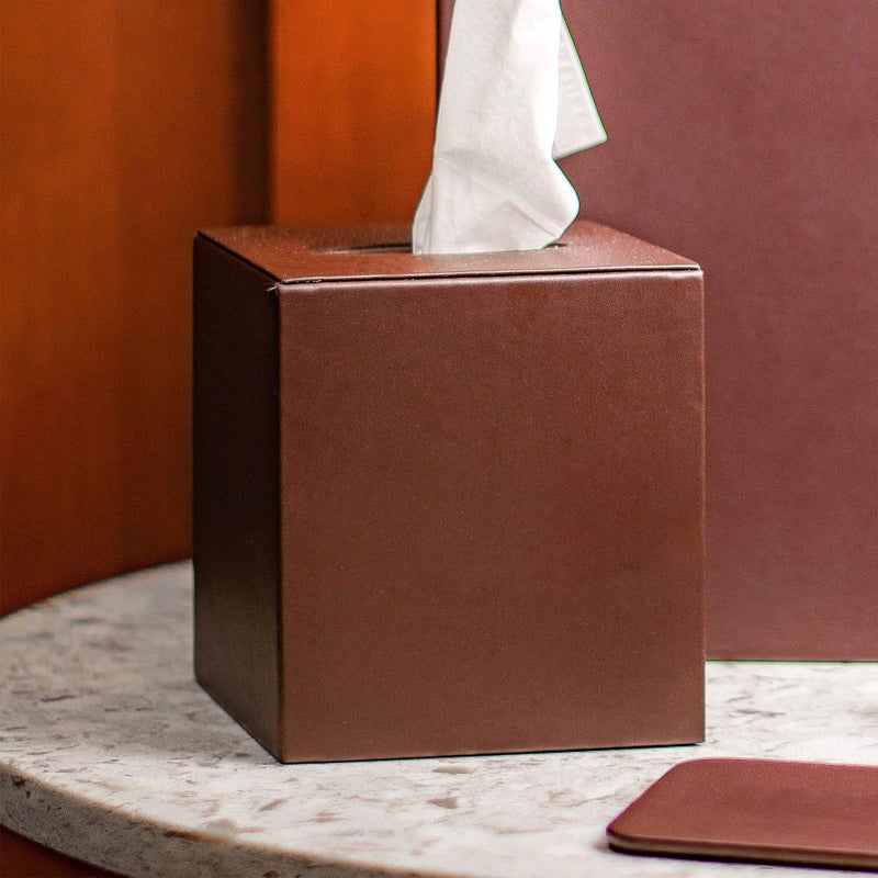 DACASSO Leather Tissue Box Cover - Luxury Leather Tissue Box Cover for Square Tissue Box - Elegant Tissue Cover & Sophisticated Office Decor - (Brown) - Image 3