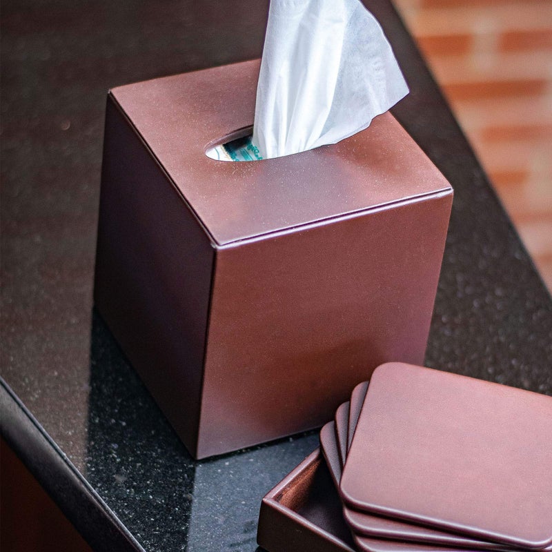 DACASSO Leather Tissue Box Cover - Luxury Leather Tissue Box Cover for Square Tissue Box - Elegant Tissue Cover & Sophisticated Office Decor - (Brown) - Image 4