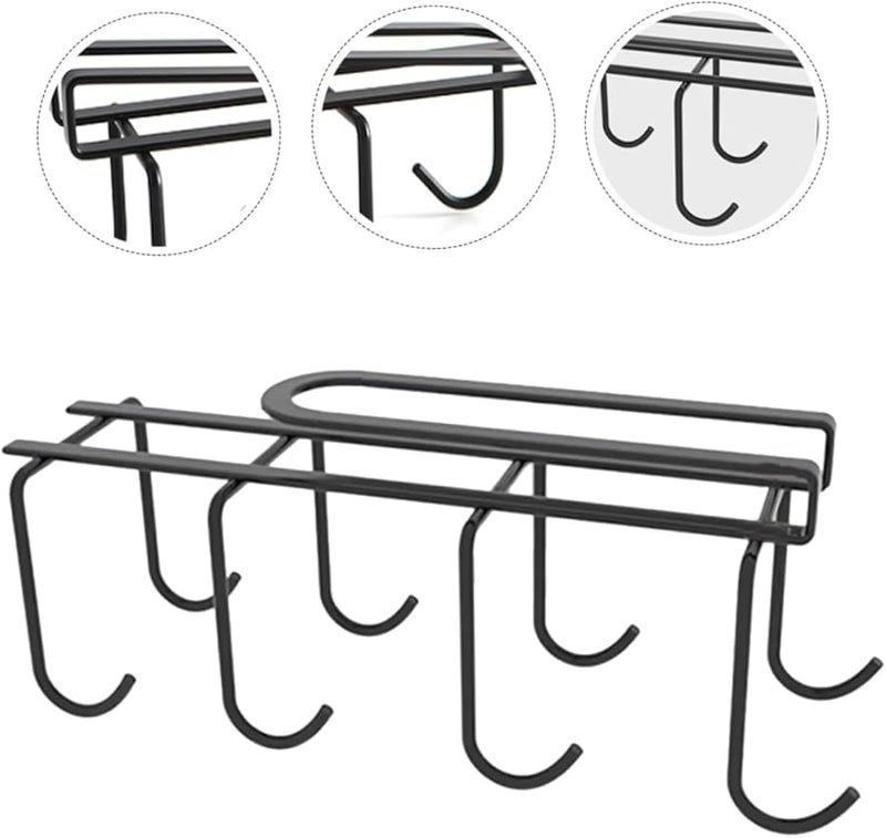 حامل الأكواب الأسود تحت الرف بدون مثبتات مثقوبة لحفظ أكواب المطبخ والقهوة - Image 4