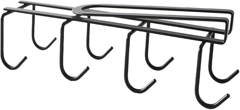 حامل الأكواب الأسود تحت الرف بدون مثبتات مثقوبة لحفظ أكواب المطبخ والقهوة - Image 1