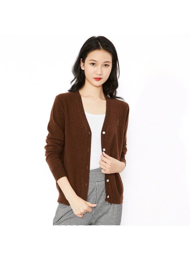 Hengyuanxiang Solid Color Rhinestone Pure Wool V-Neck Knitted Cardigan Warm Wool Cardigan Coat - Image 4