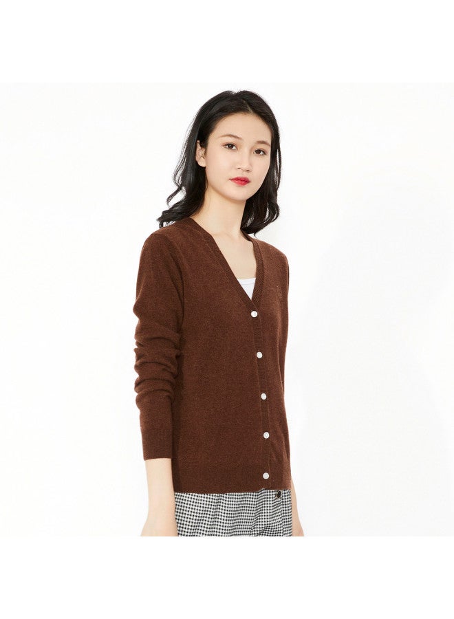 Hengyuanxiang Solid Color Rhinestone Pure Wool V-Neck Knitted Cardigan Warm Wool Cardigan Coat - Image 3