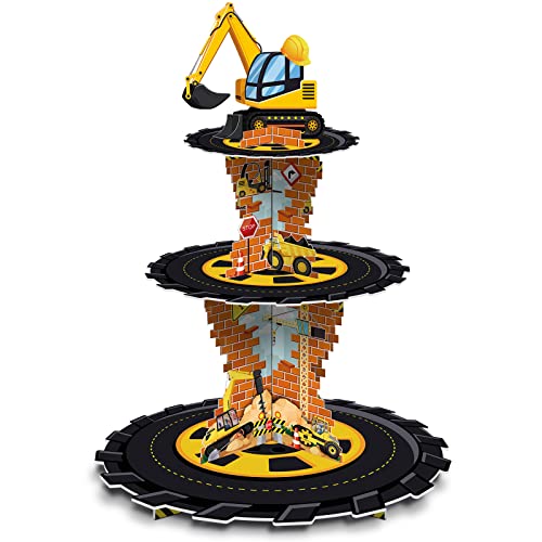 Tiamon Construction Birthday Decorations 3 Tier Construction Theme Cupcake Stand Cardboard Dump Truck Dessert Display Tower Holder Cupcake Serving Stand for Baby Shower Party Supply - Image 1