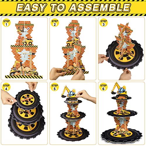 Tiamon Construction Birthday Decorations 3 Tier Construction Theme Cupcake Stand Cardboard Dump Truck Dessert Display Tower Holder Cupcake Serving Stand for Baby Shower Party Supply - Image 4