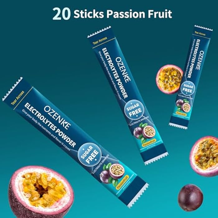 OZENKE Electrolytes Powder Packets, Electrolytes Sugar Free, Hydration Packets, Portable Electrolyte Drink Mix for Rapid Hydration, No Sugar & Low Sodium | 0 Calorie | Passion Fruit Flavor | 20 Sticks - Image 3
