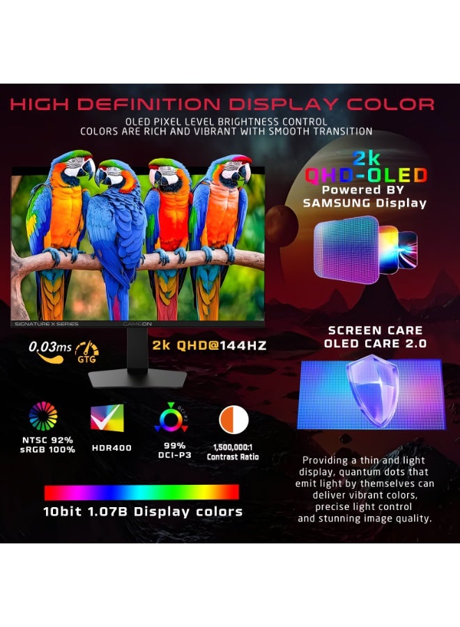 GAMEON Signature X 27 inch OLED QHD Gaming Monitor, 144Hz, 0.03ms, 2560x1440, HDR400, 1.07B Colors, sRGB, HDMI 2.1, DisplayPort, FreeSync VRR, Ultra Thin Bezel, Console Ready - Black, GO27QDOLD144 - Image 5