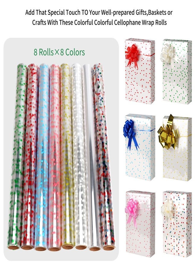 لفافة سيلوفان شفافة من CMFYHM، 8 لفات (34 بوصة × 16.4 قدم × 8 ألوان)، عريض للغاية، بنقاط بولكا، لتغليف سلال الهدايا، والزهور، والأعمال اليدوية، وحفلات استقبال المولود، وعيد الفصح، وعيد الميلاد. - Image 3