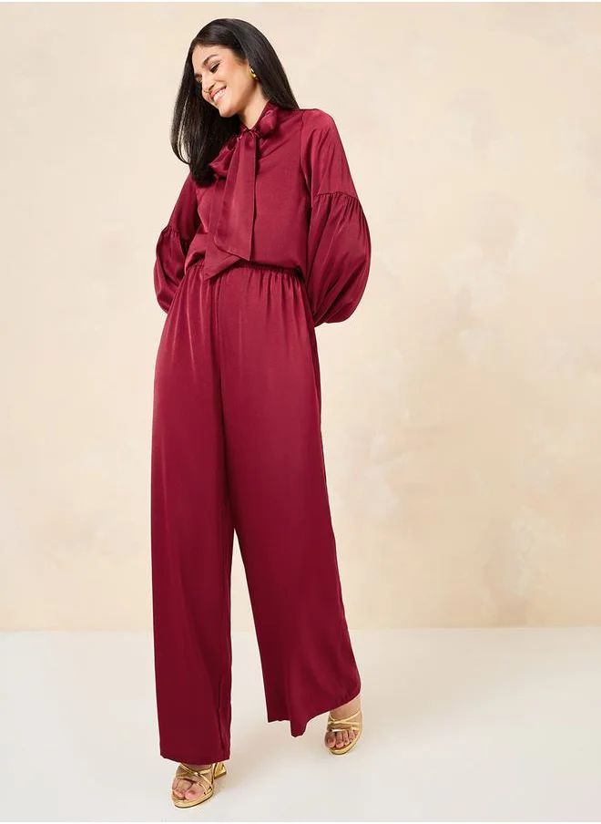 ستايلي Satin Tie-Up Neck Regular Fit Blouse