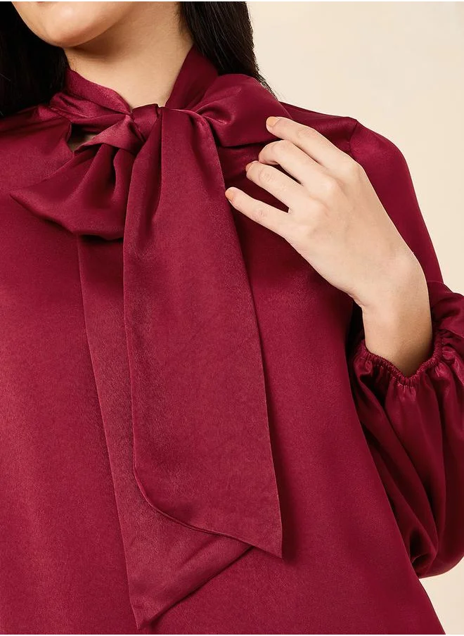 ستايلي Satin Tie-Up Neck Regular Fit Blouse