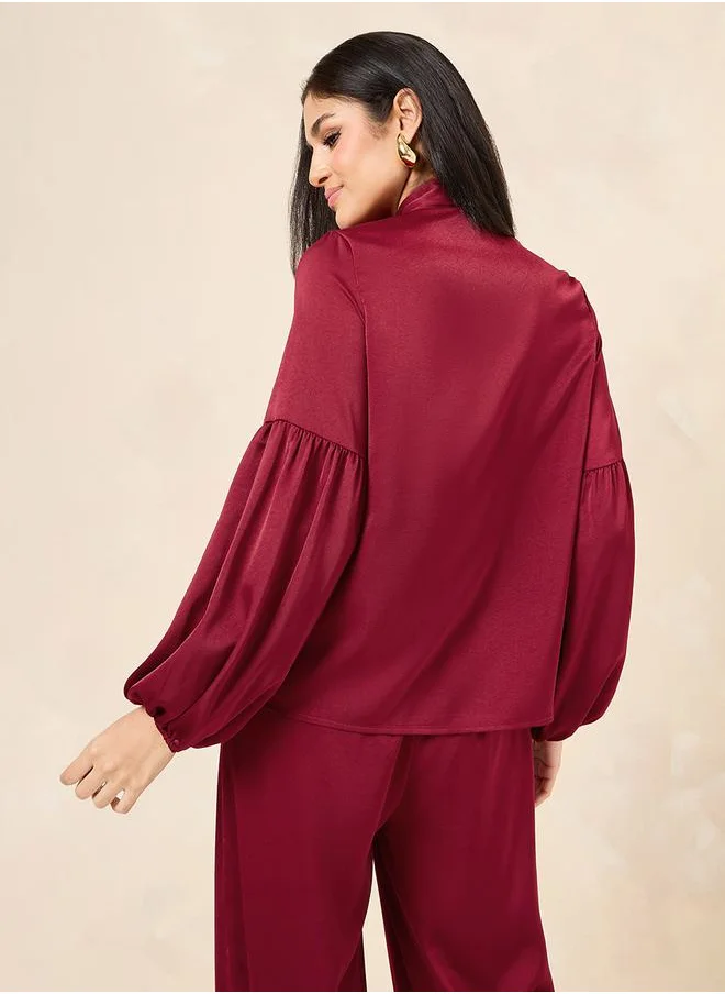 ستايلي Satin Tie-Up Neck Regular Fit Blouse