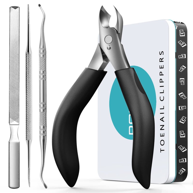 Toenail Clippers for Thick Nails for Seniors Heavy Duty Toe Nail Clippers Kit with Long Handle for Men Elderly with Inflexible Joints Professional Nail Clippers Kit for Thickened Toenails Black