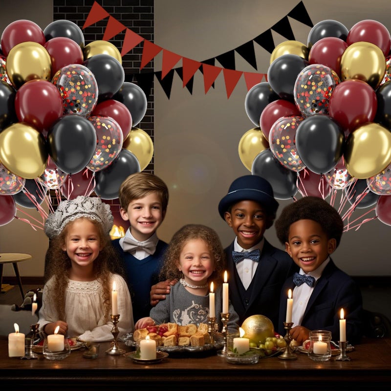 awenztech 60pcs 12inch Black Burgundy and Gold Balloons, with Gold Red Black Confetti Balloons for Maroon Themed Birthday Baby Shower Graduation Party Decorations - Image 5