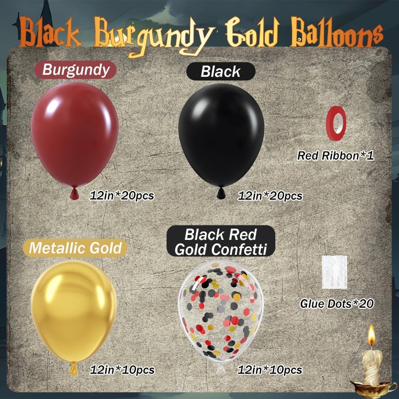awenztech 60pcs 12inch Black Burgundy and Gold Balloons, with Gold Red Black Confetti Balloons for Maroon Themed Birthday Baby Shower Graduation Party Decorations - Image 2