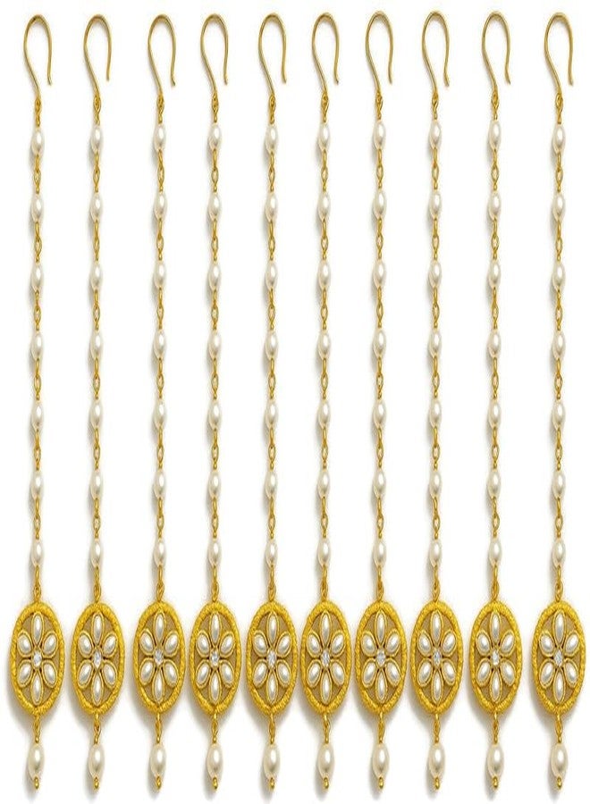 DaSync SYNC Maang Tikka لحفلات هالدي الزفاف التقليدية هالدي العروس Mehendi زواج اللؤلؤ زهرة Maang Tikka Tika مجموعة احتفالية مصنوعة يدويًا لحفل استقبال المولود الجديد لؤلؤ مستدير - Image 1