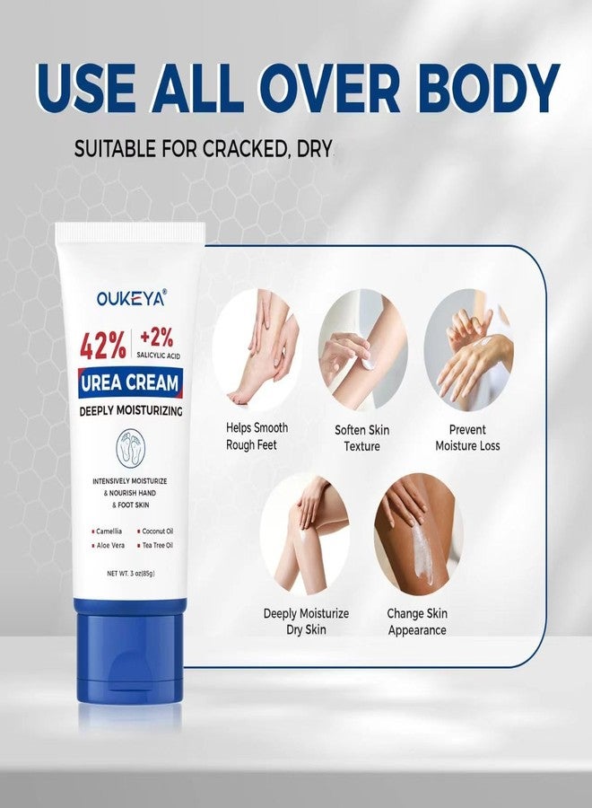 OUKEYA Urea Cream 42 Percent with 2% Salicylic Acid Tube 3 Oz, Foot & Hand Cream for Dry Cracked, 3 Pack - Image 3