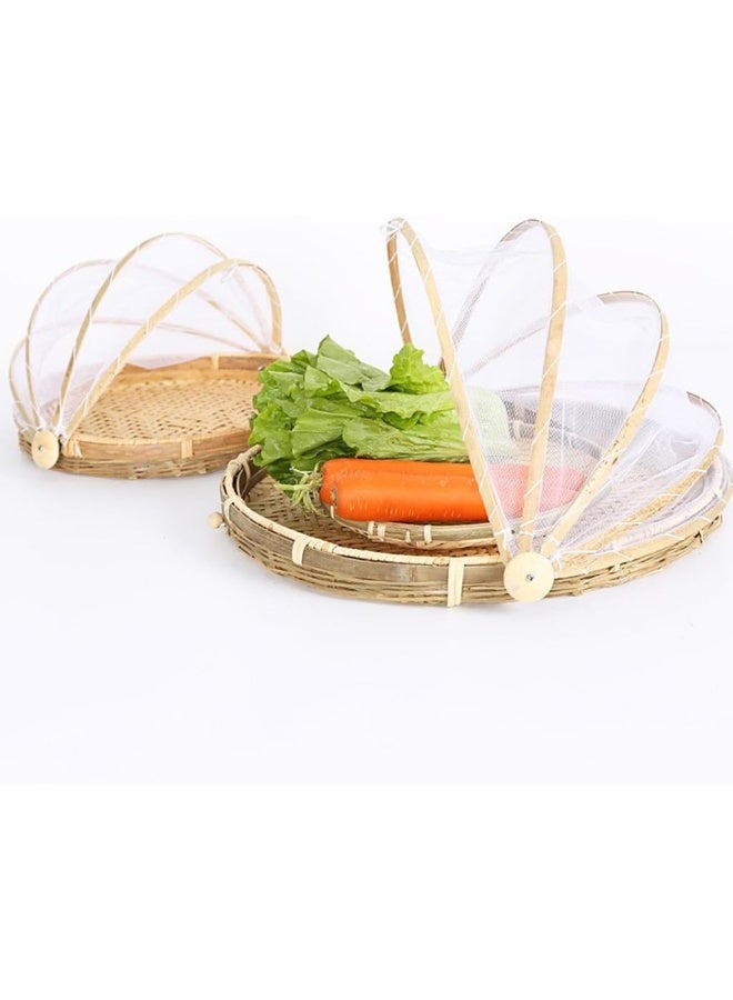 سلة تقديم طعام خيمة من الخيزران الطبيعي مقاس 16 بوصة، غطاء تخزين للفواكه والخضروات والخبز، سلة خيمة شبكية لتغطية الطعام في النزهات الخارجية - Image 4