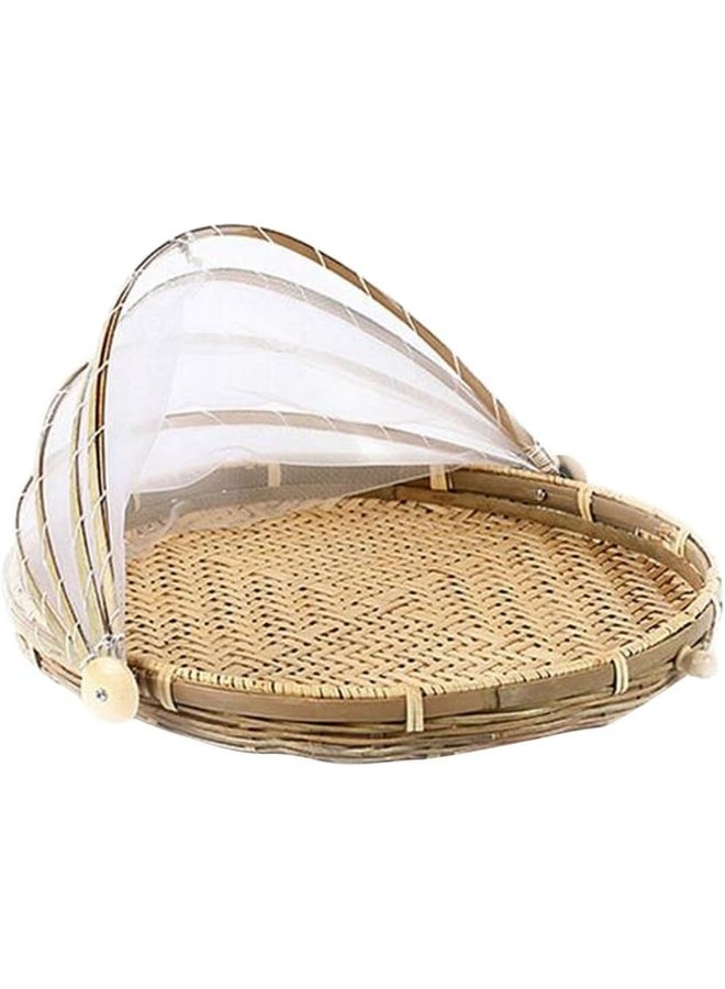 سلة تقديم طعام خيمة من الخيزران الطبيعي مقاس 16 بوصة، غطاء تخزين للفواكه والخضروات والخبز، سلة خيمة شبكية لتغطية الطعام في النزهات الخارجية - Image 1