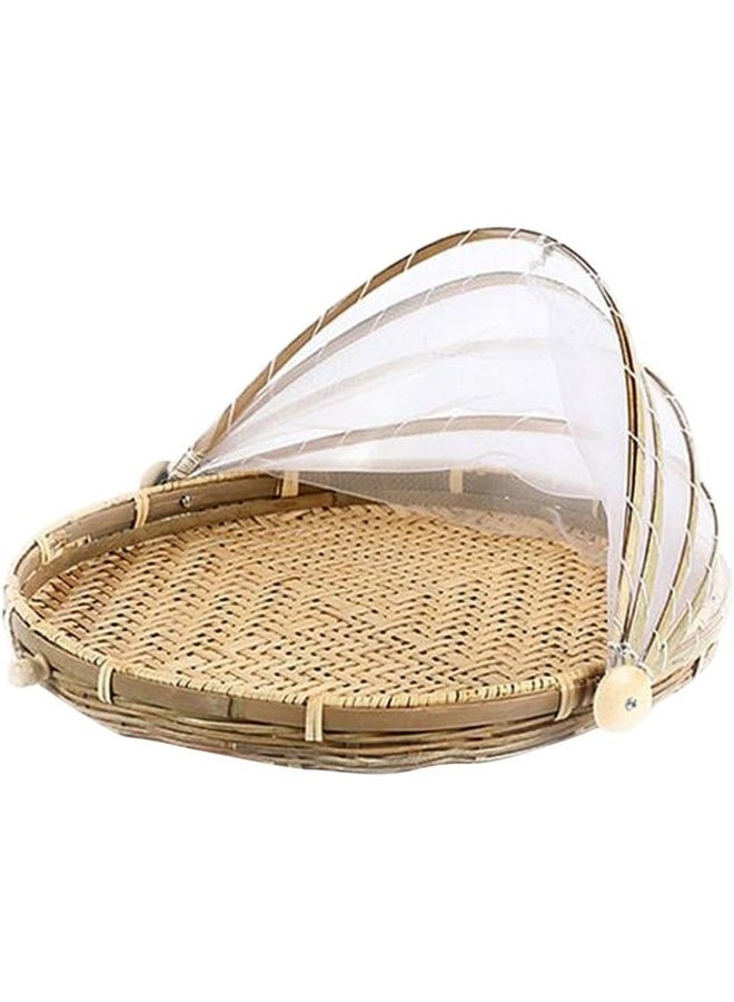 سلة تقديم طعام خيمة من الخيزران الطبيعي مقاس 16 بوصة، غطاء تخزين للفواكه والخضروات والخبز، سلة خيمة شبكية لتغطية الطعام في النزهات الخارجية - Image 3