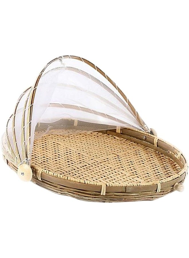 سلة تقديم طعام خيمة من الخيزران الطبيعي مقاس 16 بوصة، غطاء تخزين للفواكه والخضروات والخبز، سلة خيمة شبكية لتغطية الطعام في النزهات الخارجية - Image 5
