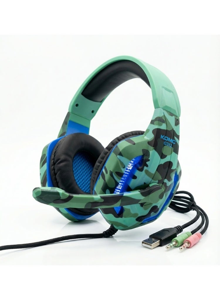 كومك سماعة ألعاب KOMC G312 بإضاءة LED للكمبيوتر – تصميم عسكري (Camouflage) - Image 2