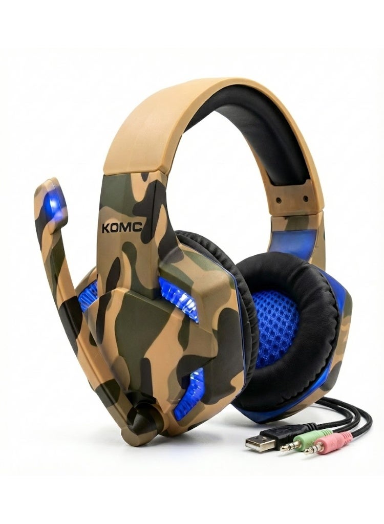كومك سماعة ألعاب KOMC G312 بإضاءة LED للكمبيوتر – تصميم عسكري (Camouflage) - Image 1
