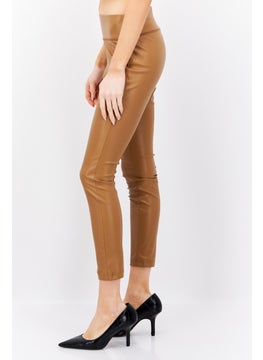 INC Women Petite Plain Faux Leather Skinny Pant, Brown  - Image 2