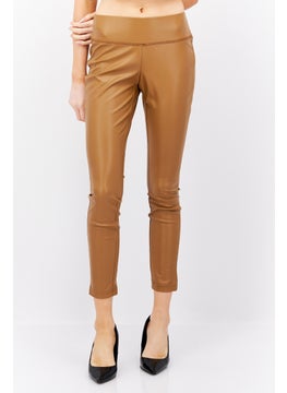 INC Women Petite Plain Faux Leather Skinny Pant, Brown  - Image 1