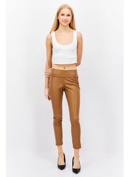 INC Women Petite Plain Faux Leather Skinny Pant, Brown  - Image 4