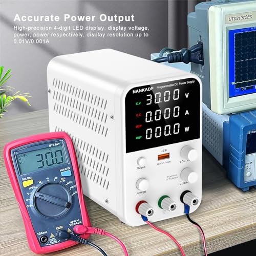 NANKADF DC Power Supply Variable, Bench Power Supply with Encoder Adjustment Knob, Output Enable/Disable Button, Adjustable Power Supply with USB Quick-Charge, Short Circuit Alam (30V 10A White) - Image 5