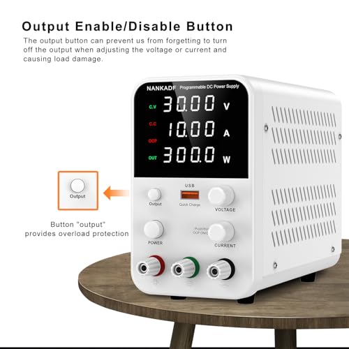 NANKADF DC Power Supply Variable, Bench Power Supply with Encoder Adjustment Knob, Output Enable/Disable Button, Adjustable Power Supply with USB Quick-Charge, Short Circuit Alam (30V 10A White) - Image 3