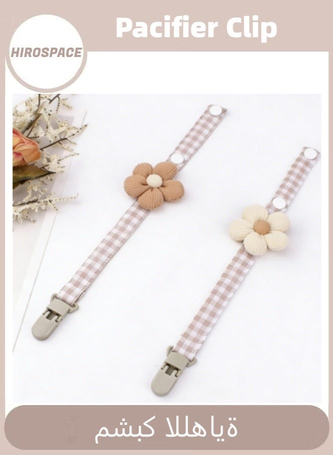 Hirospace 2 Pack Pacifier Clip Set, Cute Flower Design with Soft Fabric Grid - Universal Anti-Drop Pacifier Holder Chain for Baby Soother - Image 1